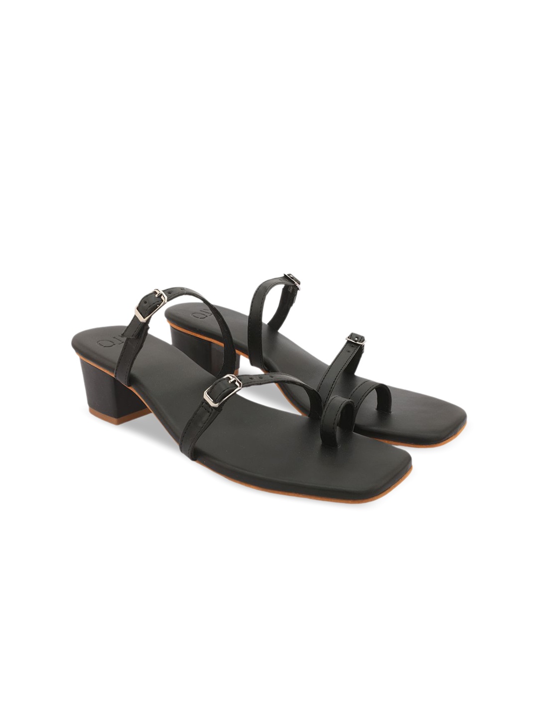 

ALL TABS OPEN PU Block Sandals with Tassels, Black