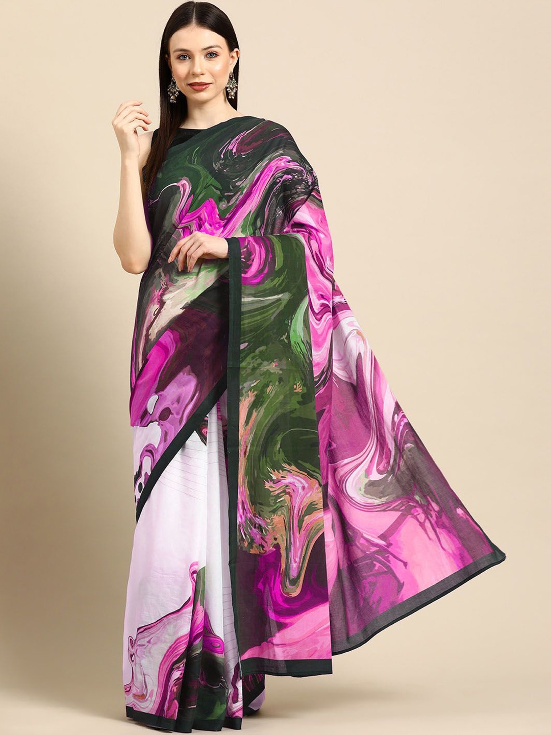 

BUTA BUTI Abstract Printed Pure Cotton Saree, Pink