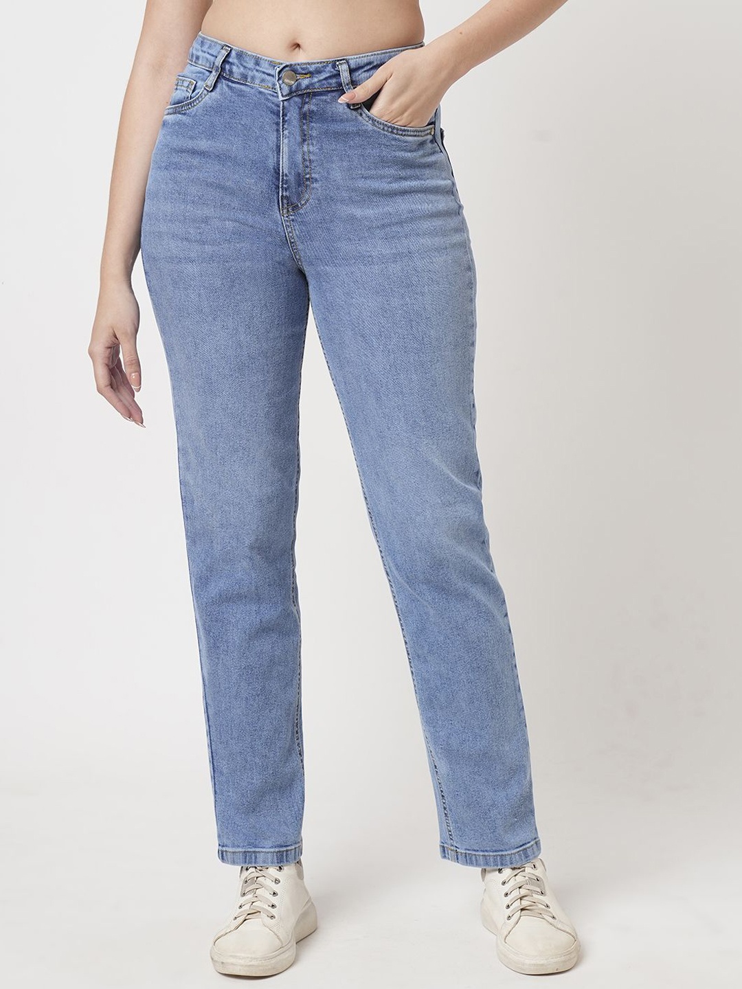 

Kraus Jeans Women Straight Fit High-Rise Stretchable Jeans, Blue