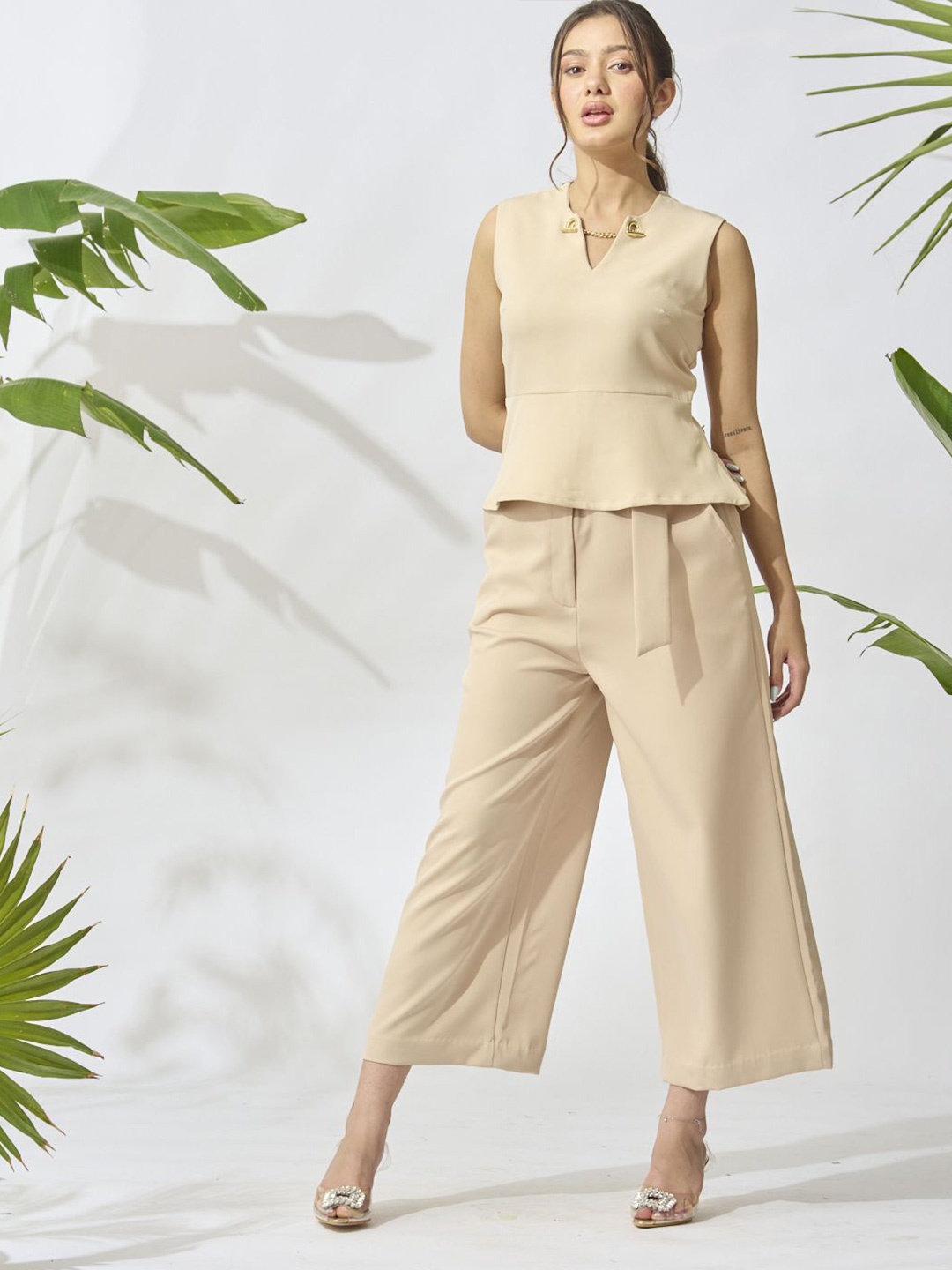 

Risate Women Solid Shirt Collar Top, Beige
