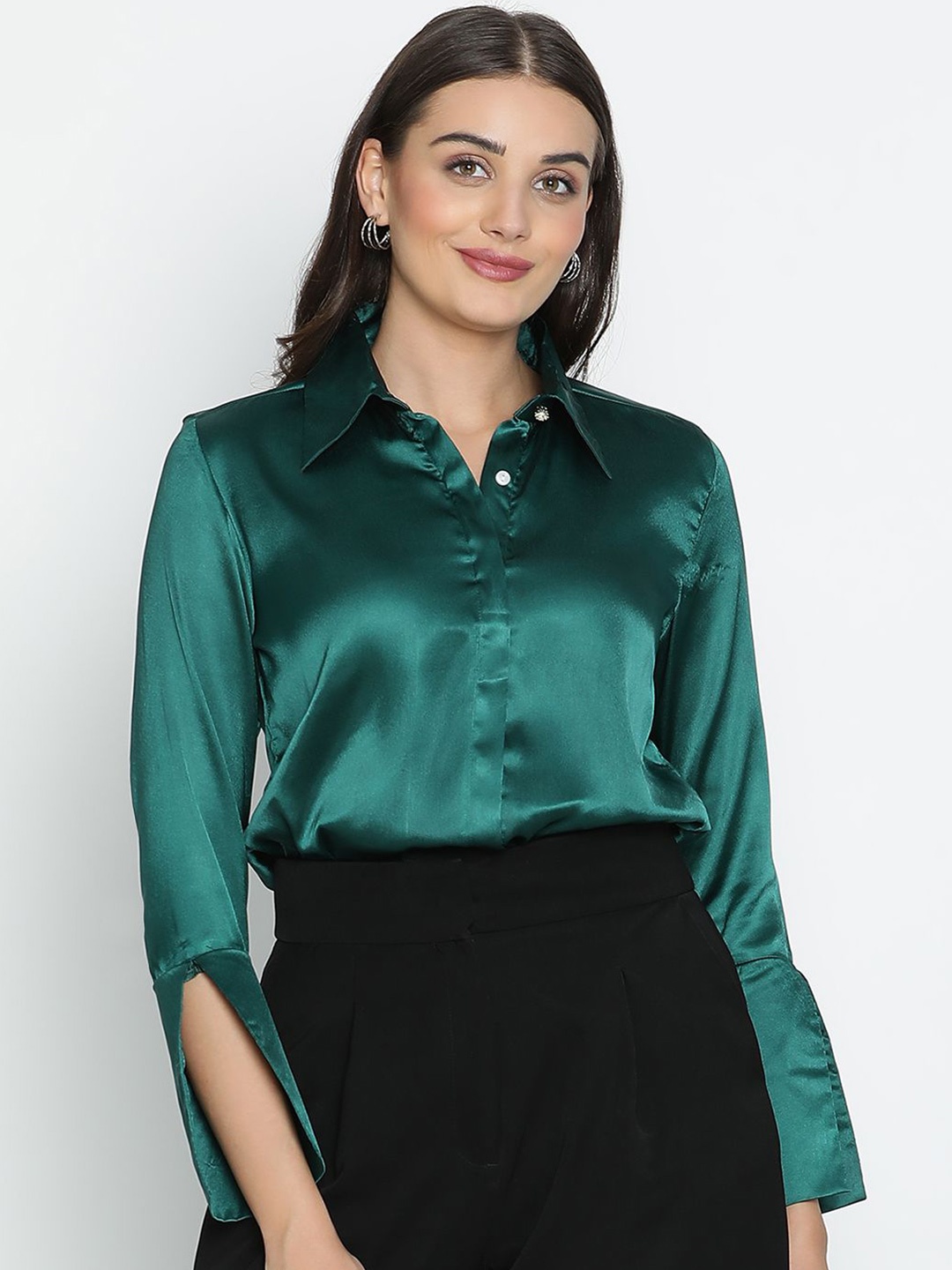 

DRAAX Fashions Women Solid Shirt Collar Top, Green