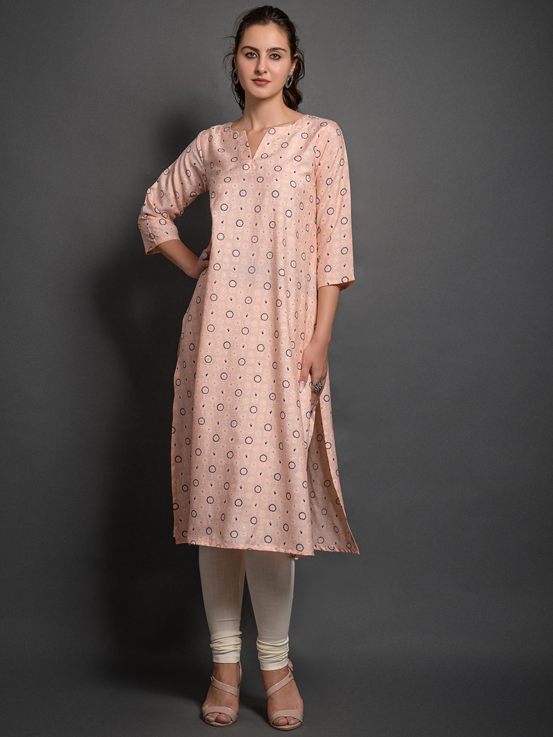 

SAZRIKA Printed Straight Kurta, Peach