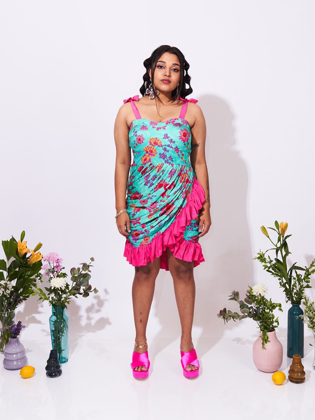 

Ur.Mish Floral Print Satin A-Line Midi Dress, Blue