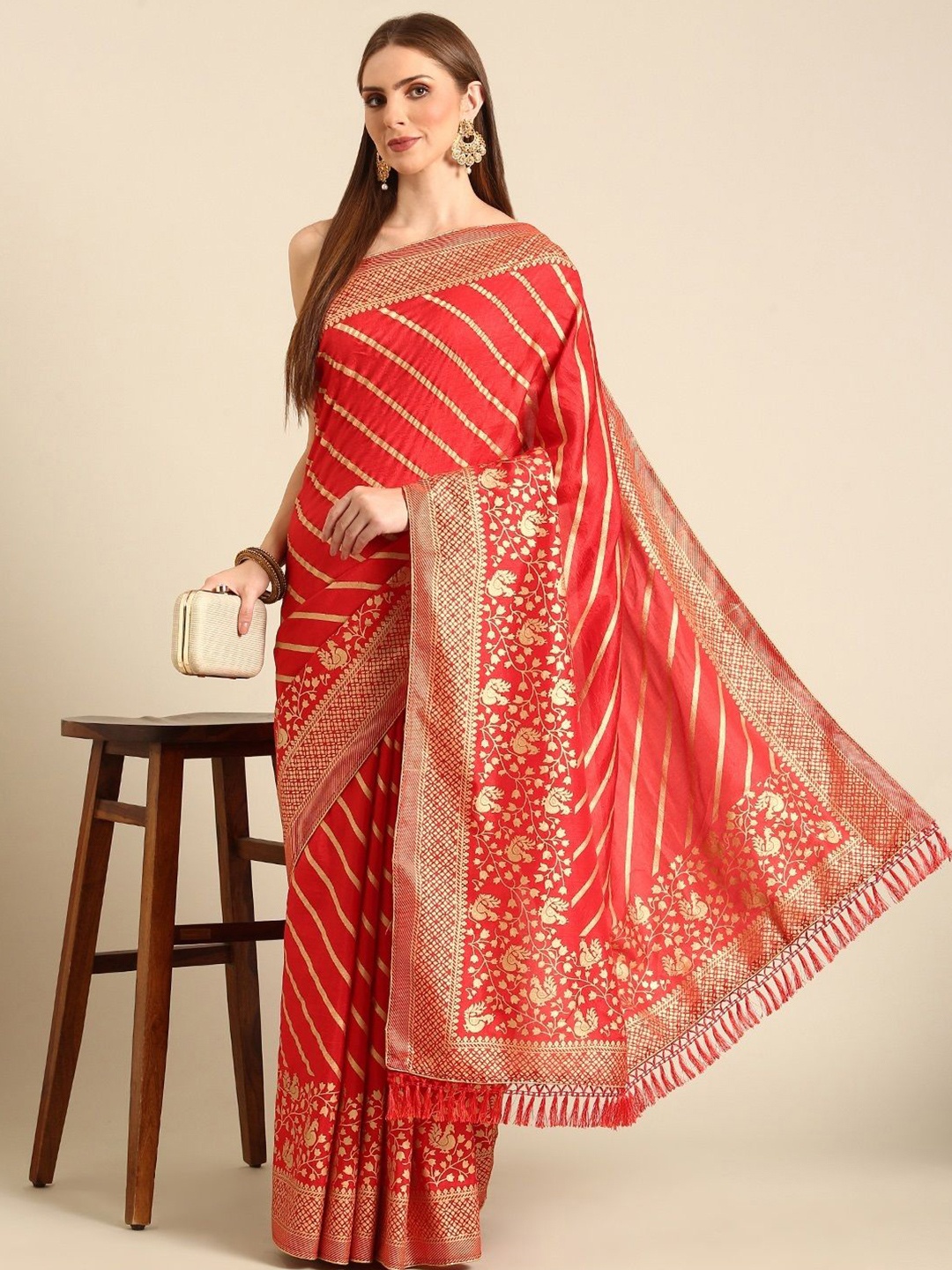 

all about you Leheriya Silk Blend Saree, Red