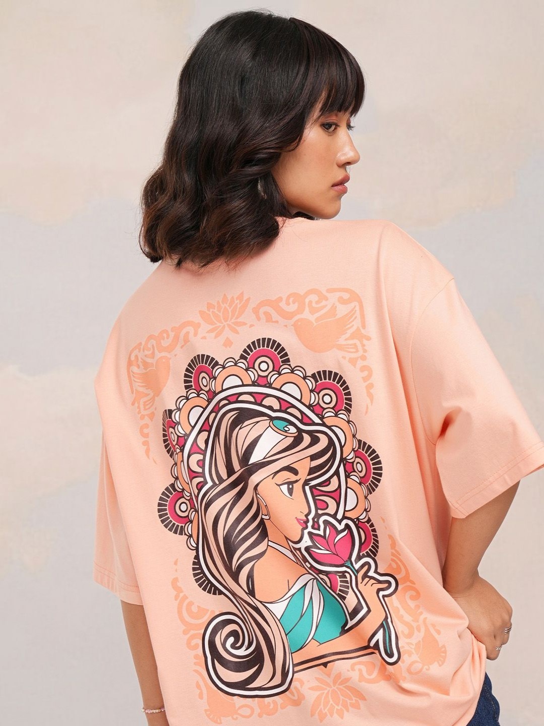 

Tokyo Talkies Women Jasmine Printed Oversized Tshirt, Peach
