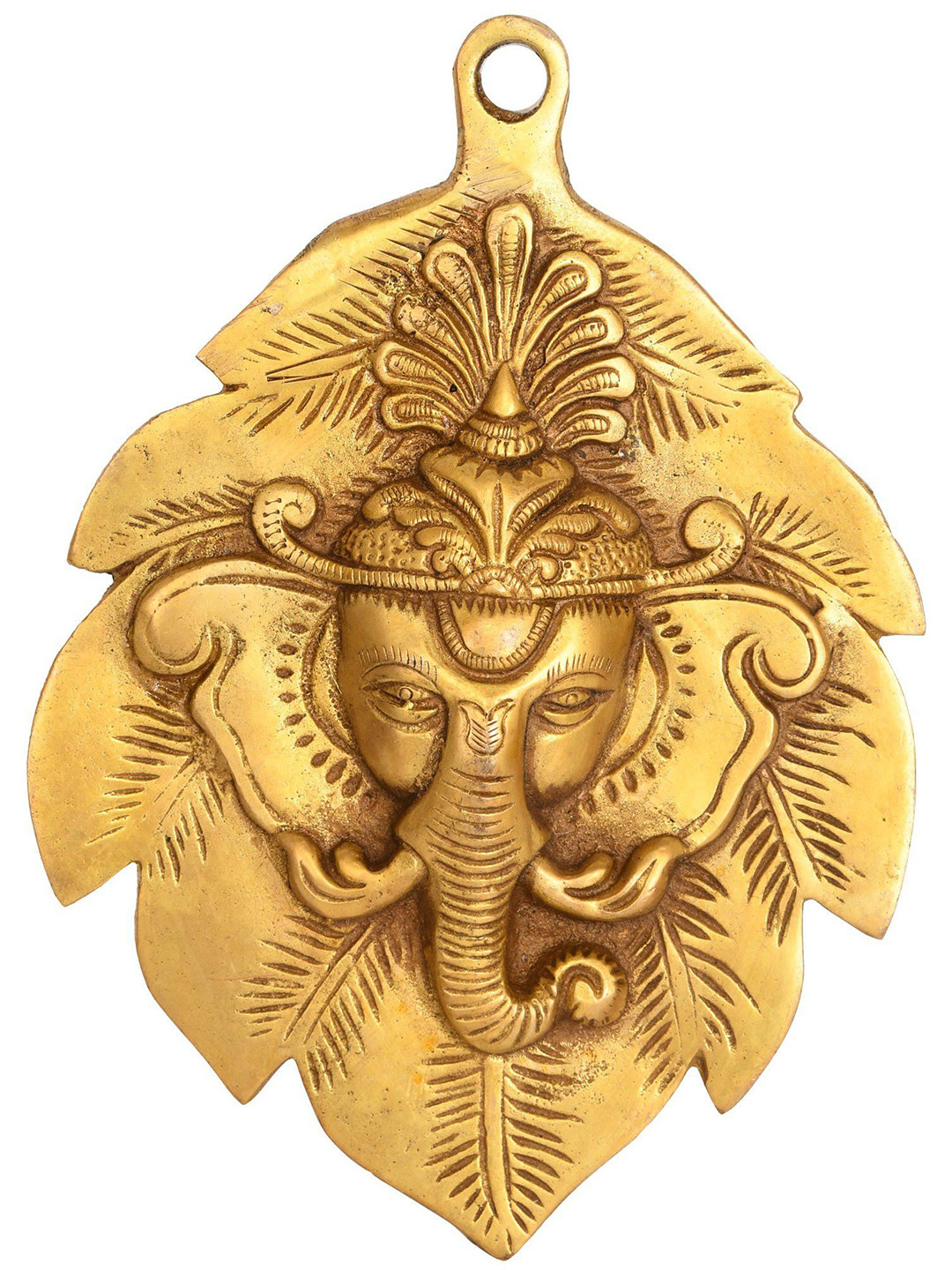 

Exotic India 7" Brass Pipal Ganesha Wall Hanging Mask, Gold