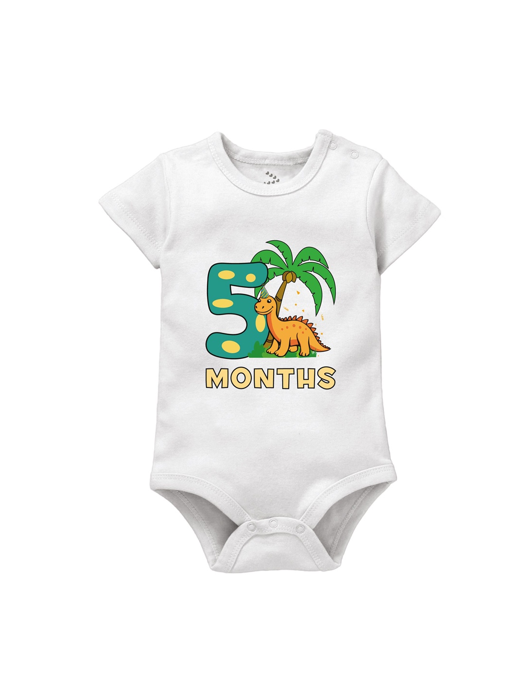 

Zeezeezoo Infants 5 Months Birthday Dinosaur Printed Cotton Bodysuit, White