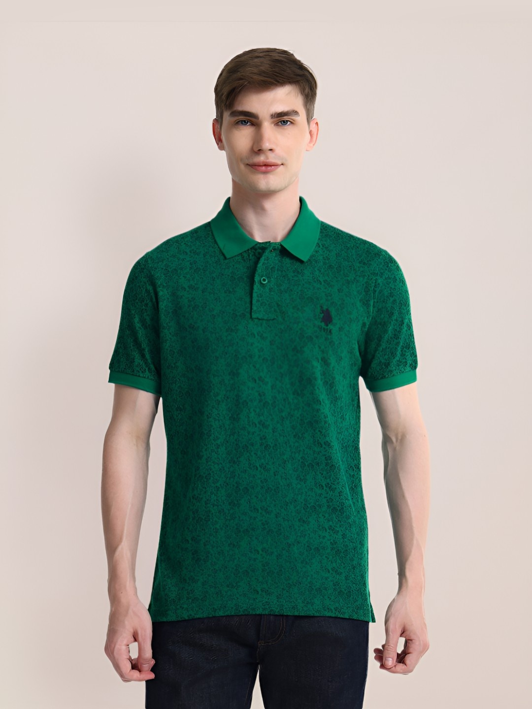 

U.S. Polo Assn. Men Printed Polo Collar Slim Fit T-shirt, Green