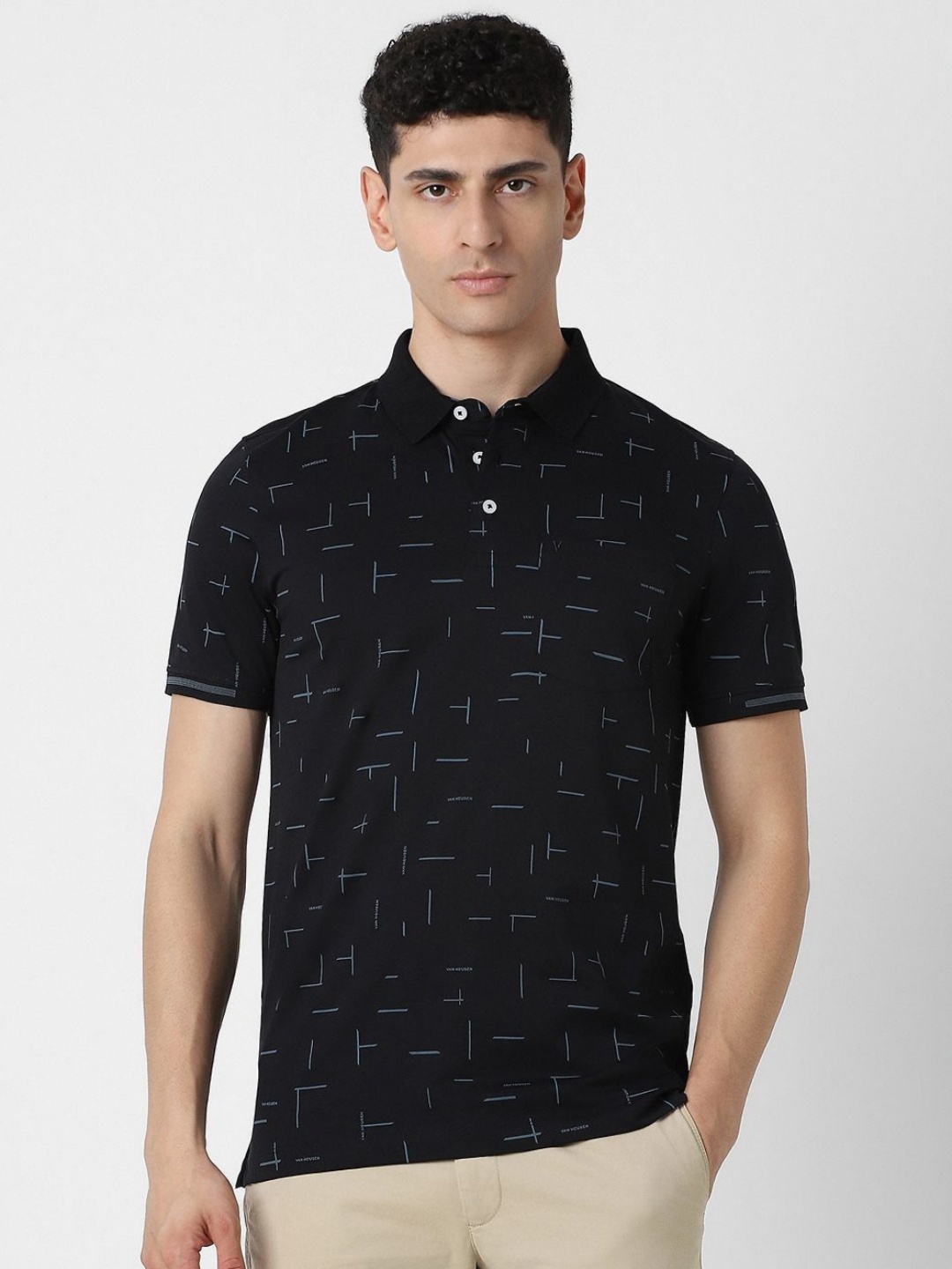 

Van Heusen Sport Men Printed Mandarin Collar Pockets T-shirt, Black