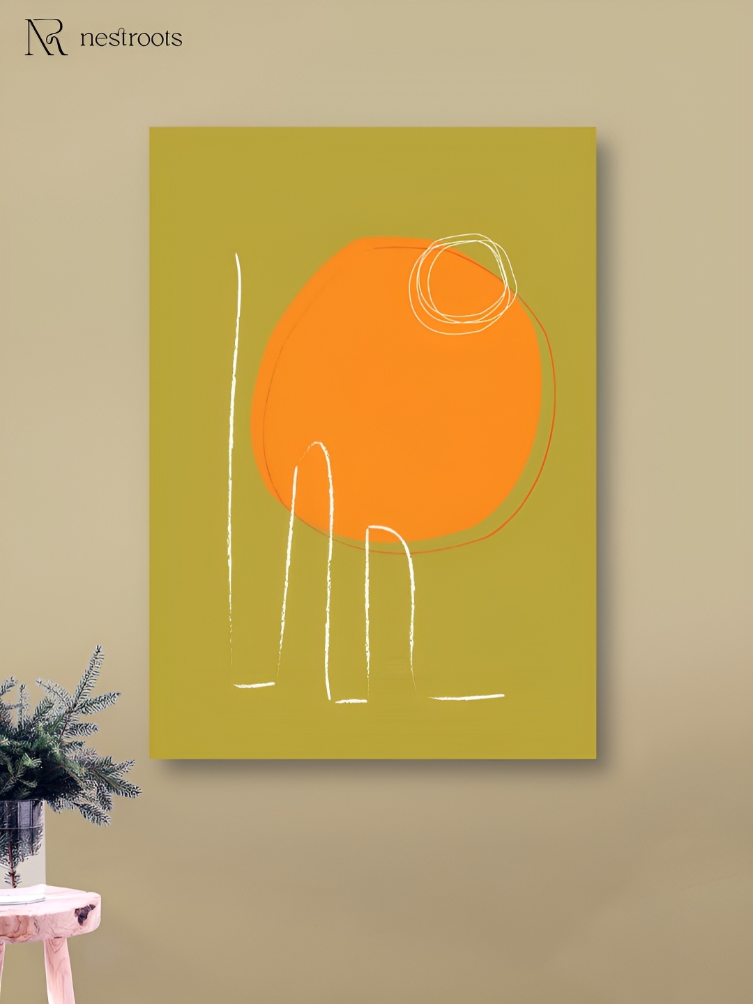 

nestroots Green & Orange 1 Piece Canvas Abstract Wall Paintings