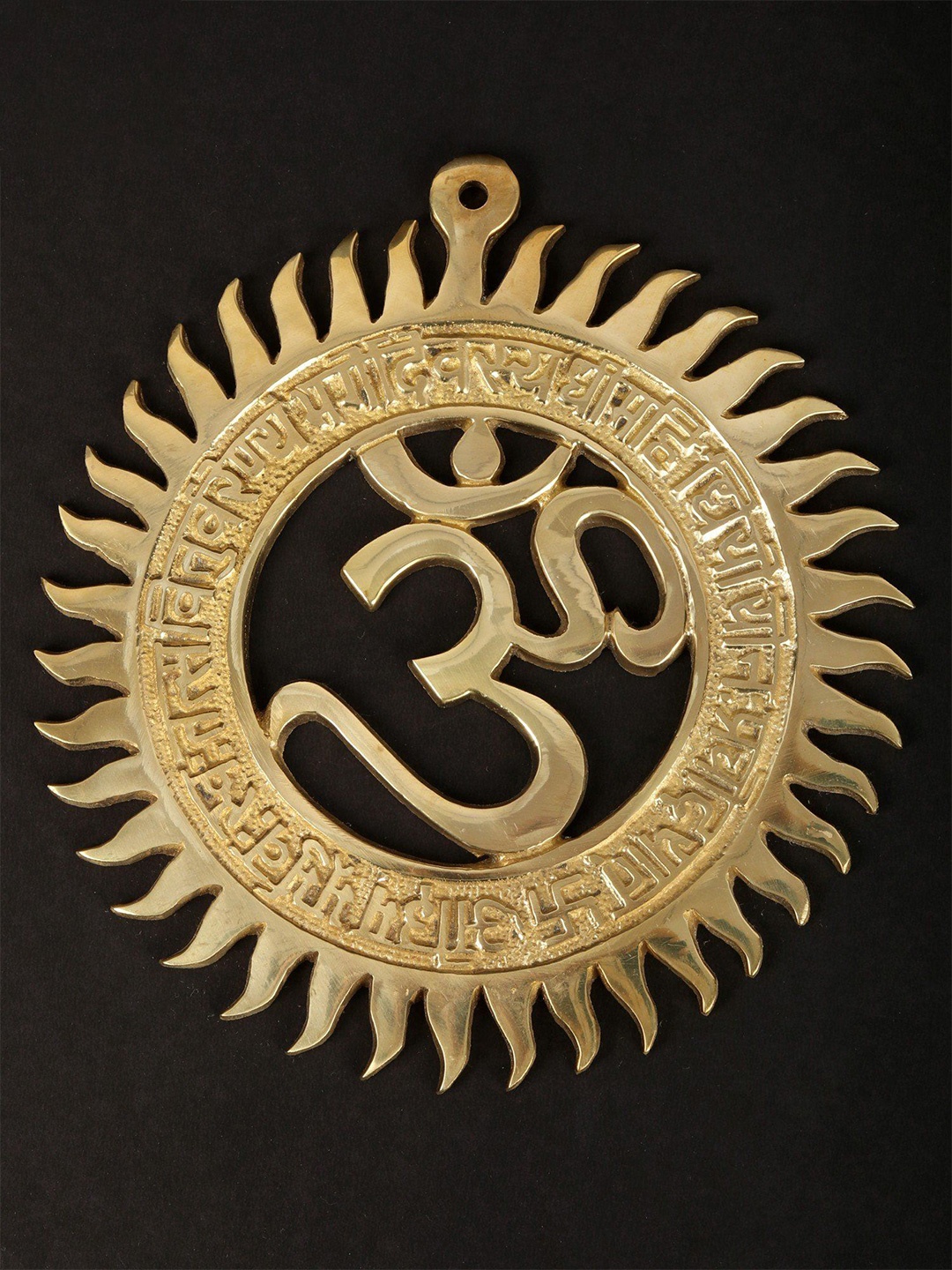 

Exotic India 6" OM Wall Hanging with Gayatri Mantra In Brass, Gold