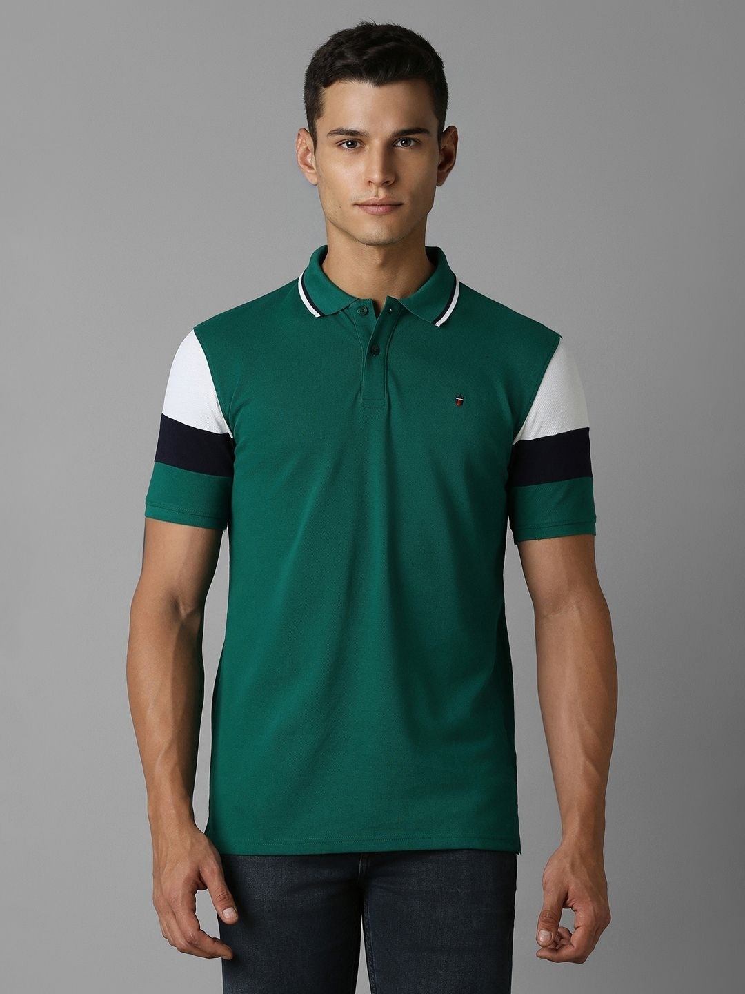 

Louis Philippe Sport Men Polo Collar Applique Slim Fit T-shirt, Green