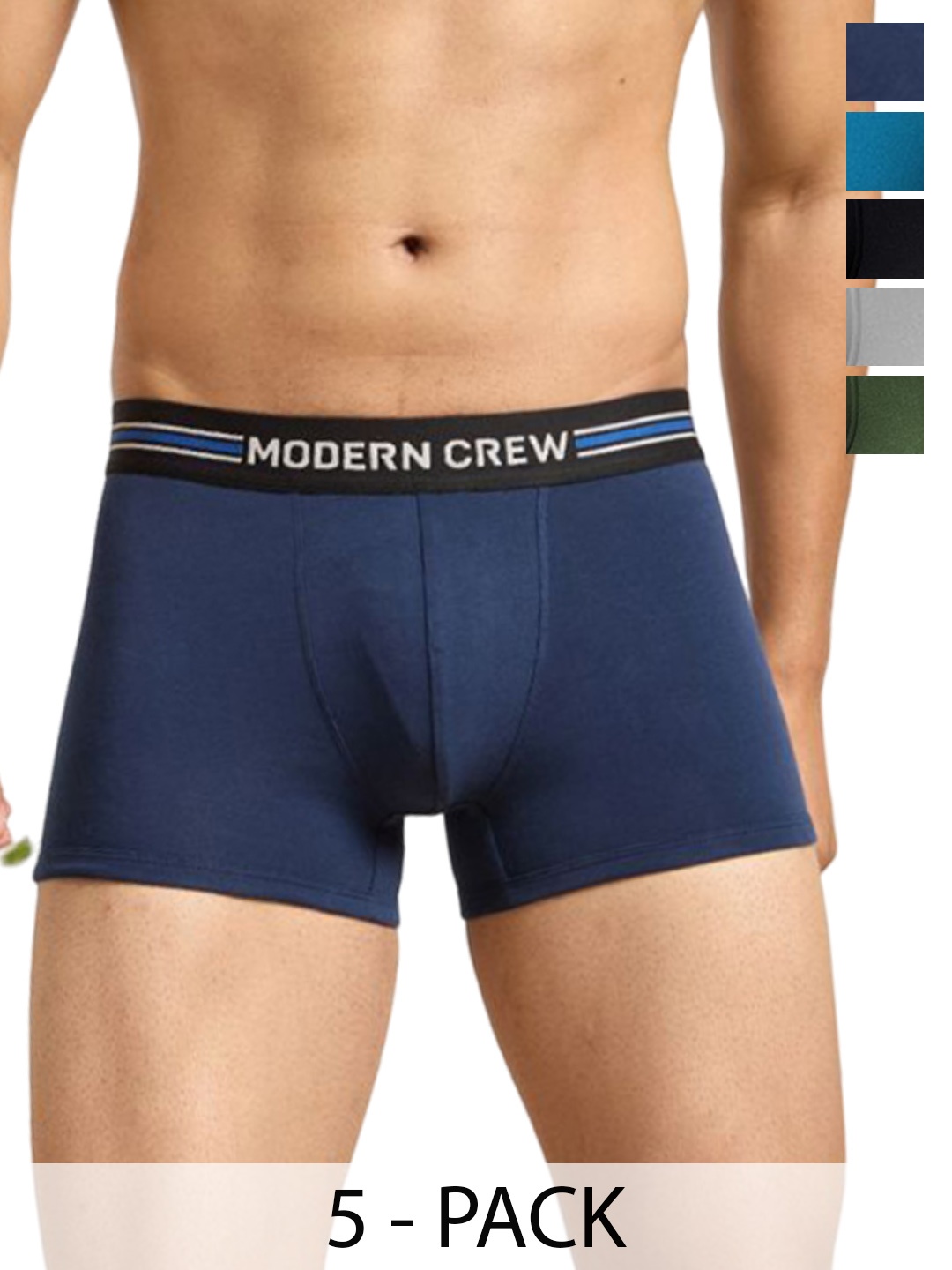 

MODERN CREW Pack Of 5 CoolSense Cotton Trunks MC5-ST-CT-BSJGR, Blue