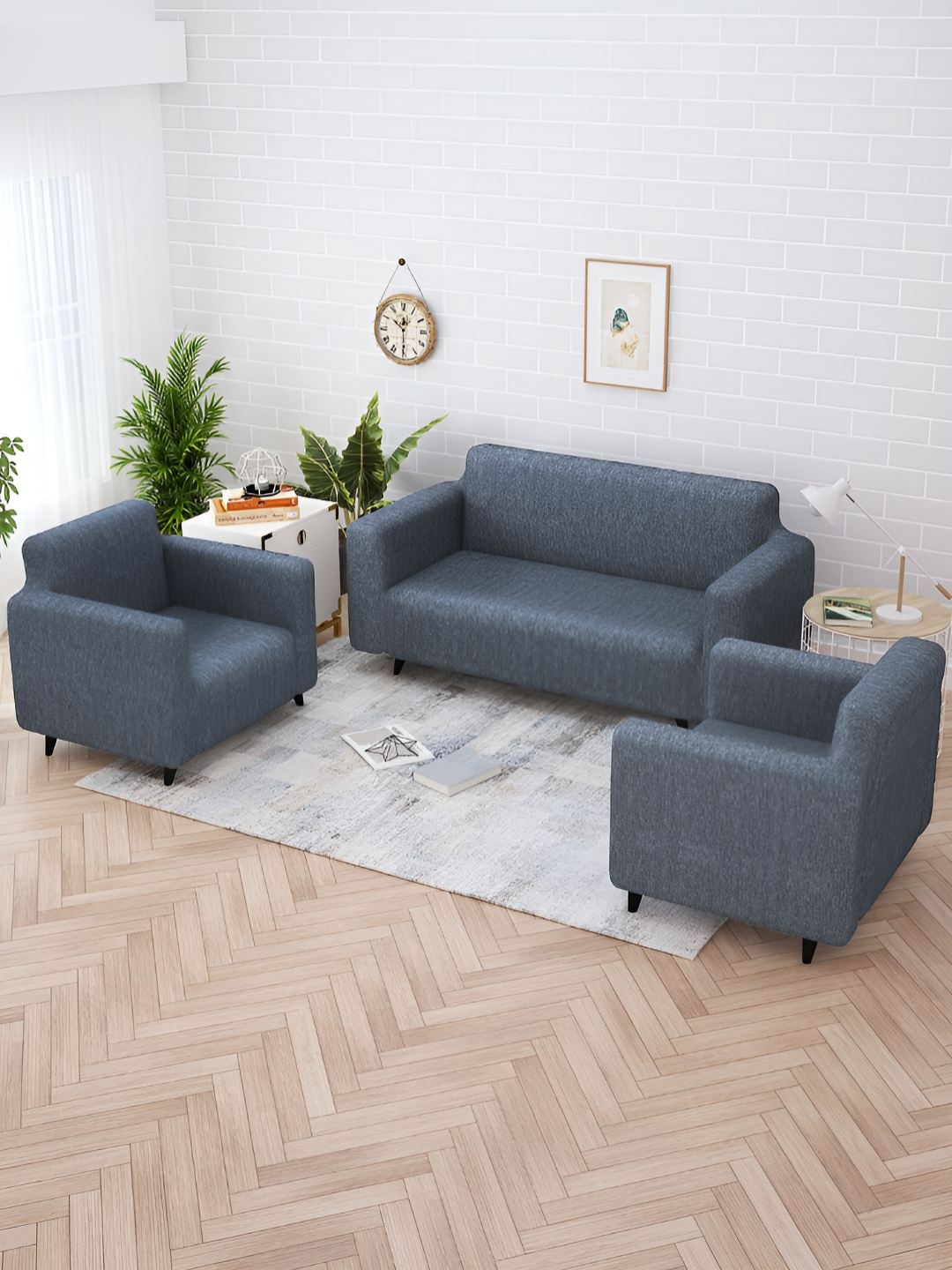 

Story@home Grey Printed 5 Seater Stretchable Sofa Cover With Arms