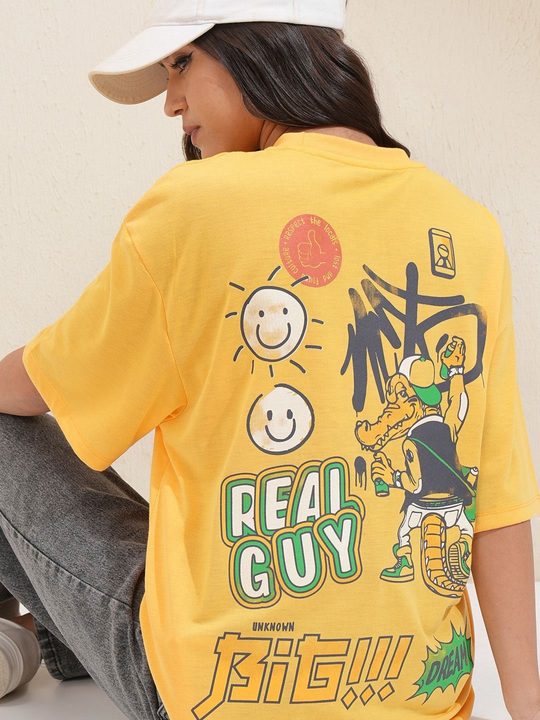 

Tokyo Talkies Women Typography Printed Pockets T-shirt, Yellow