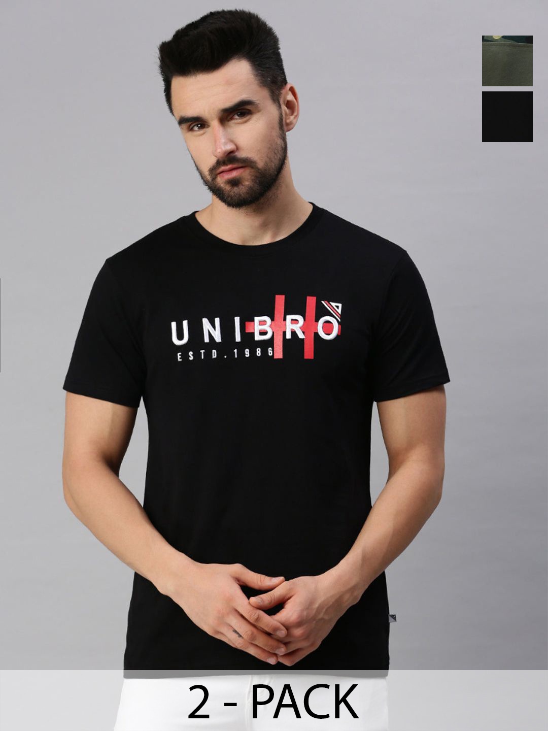 

Unibro Men Typography 2 Printed Applique T-shirt, Black
