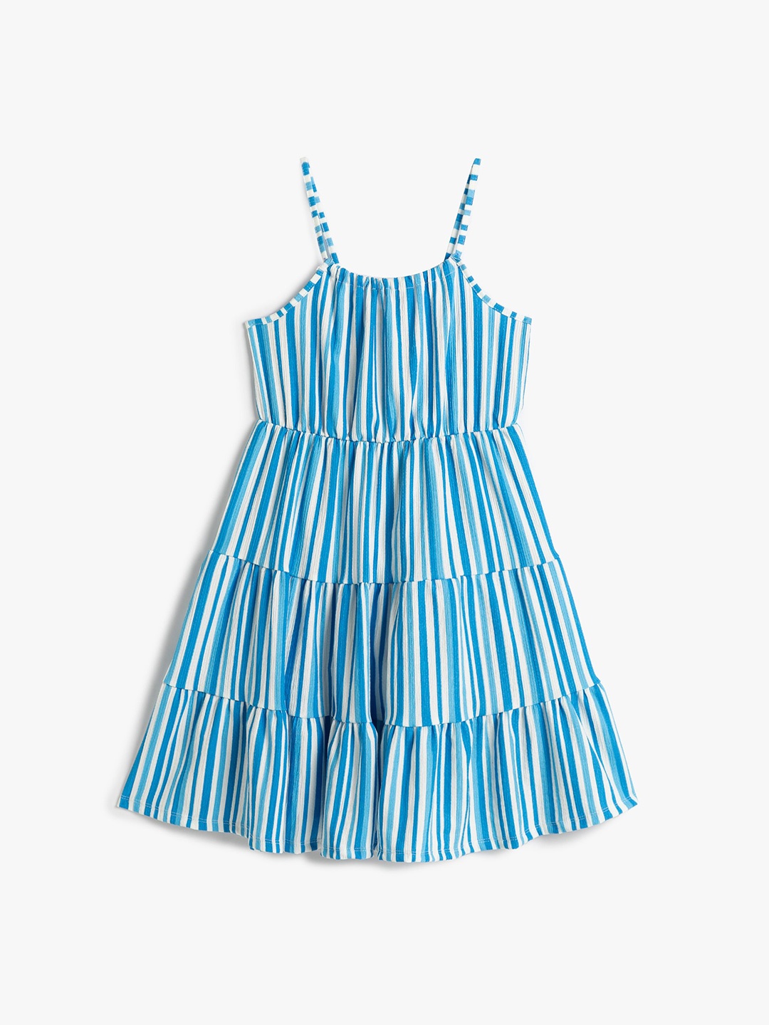 

Koton Girls Striped A-Line Tiered Dress, Blue