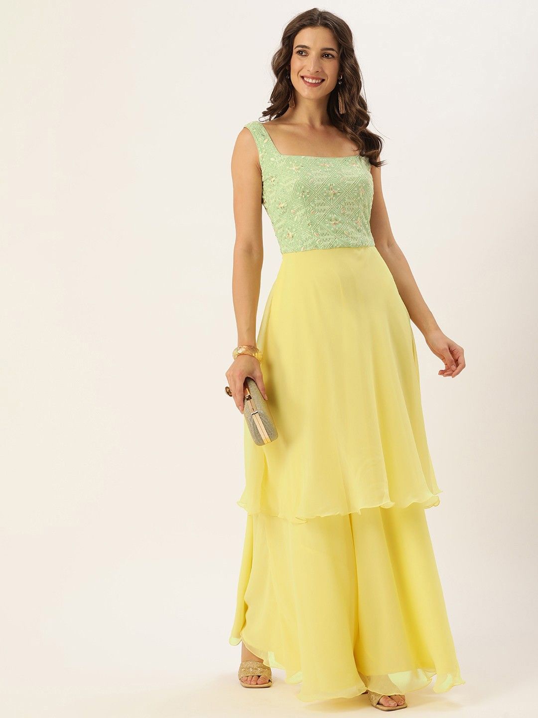 

Ethnovog Georgette Embellished Maxi Dress, Yellow