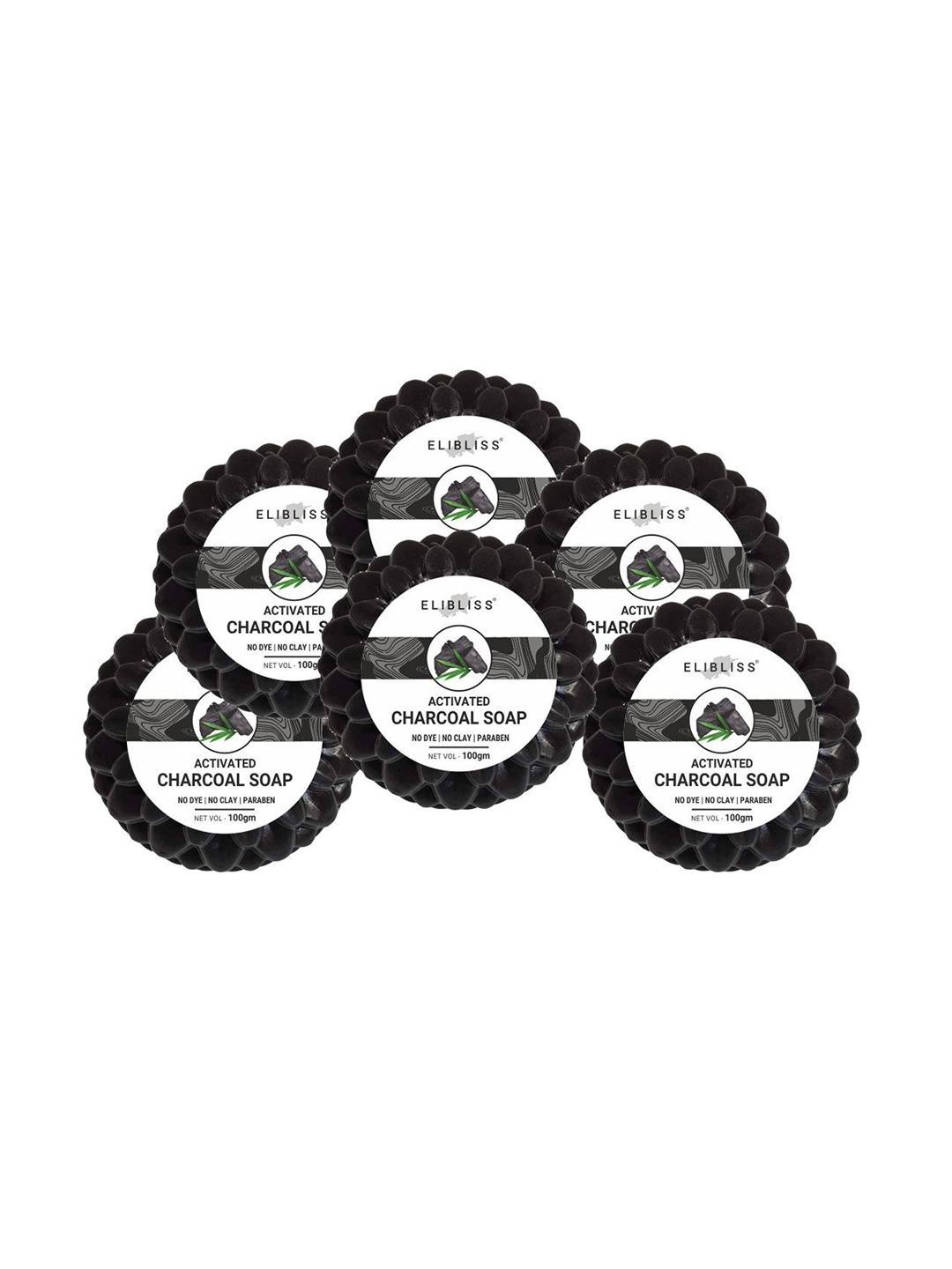 

ELIBLISS Set Of 6 Activated Charcoal Soap- 100gm Each, Black
