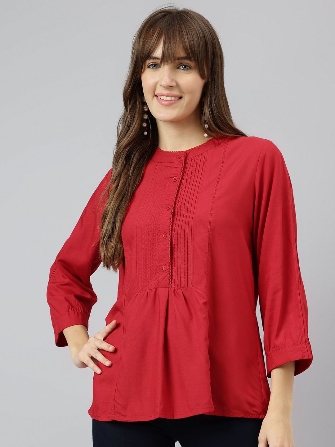 

Latin Quarters Mandarin Collar Top, Red