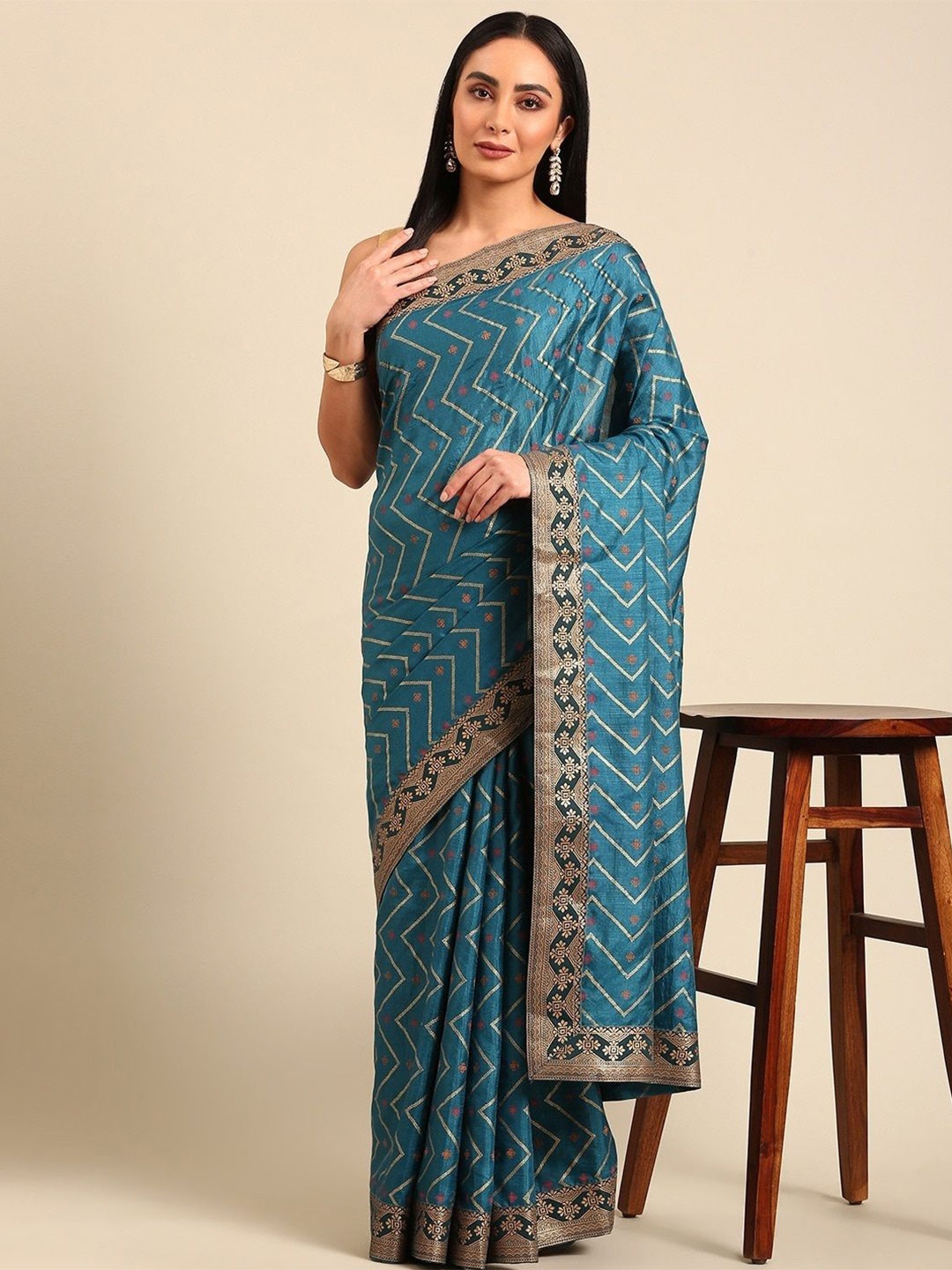 

all about you Woven Design Zari Saree, Teal