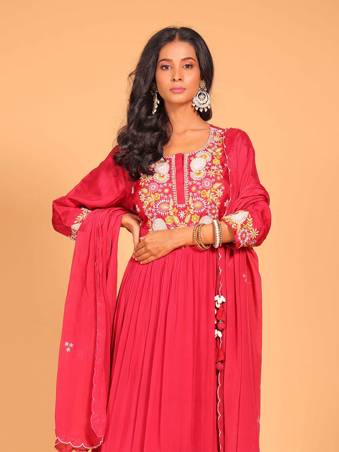 

Morchari Embroidered Maxi Ethnic Dress, Red