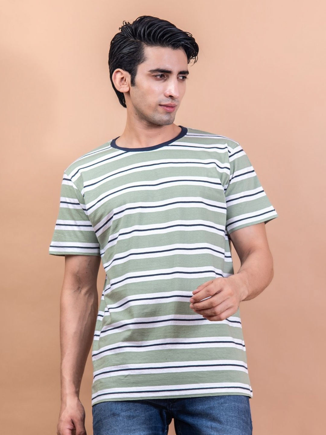 

Tistabene Men Striped Pockets T-shirt, Green