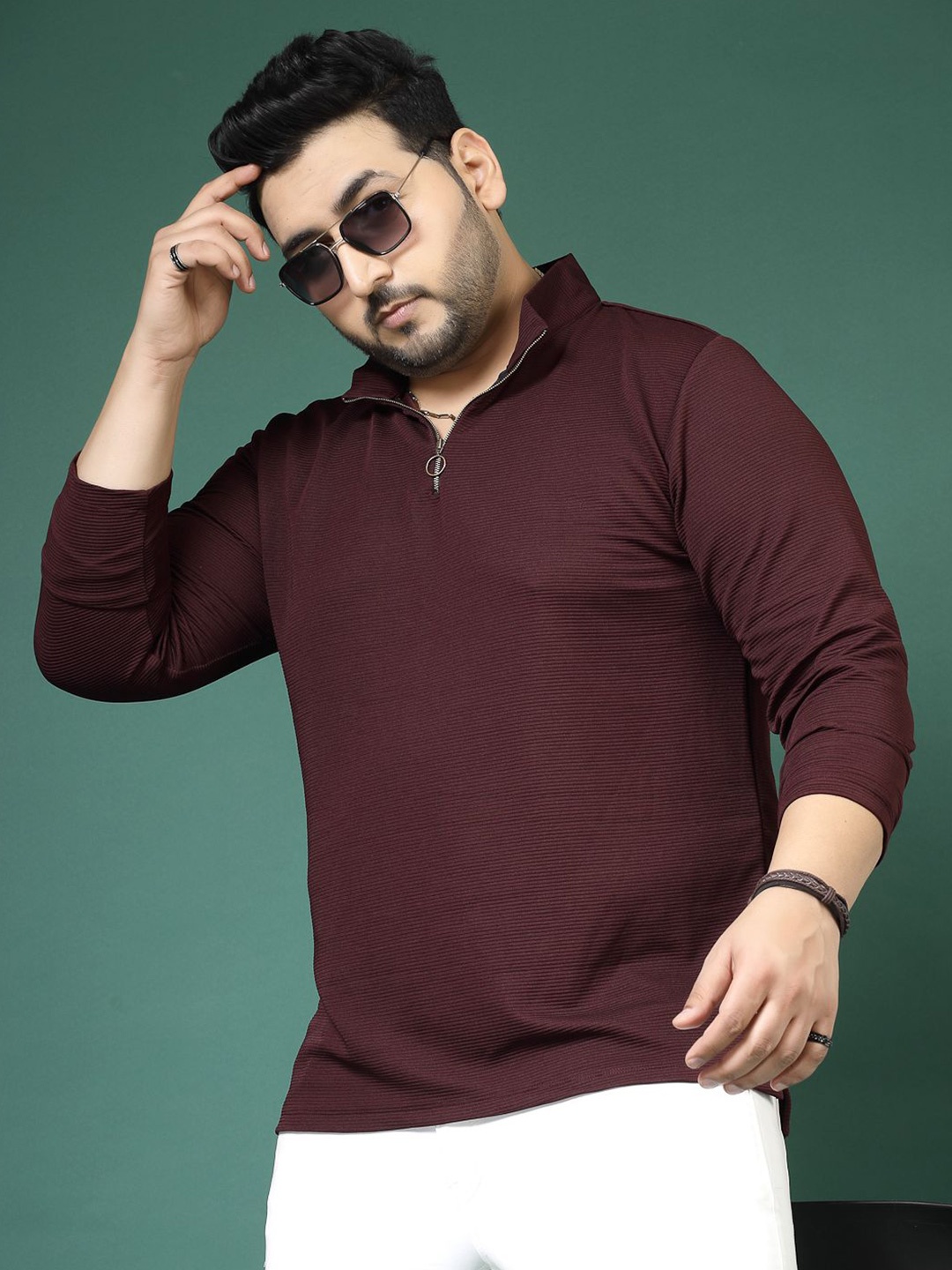 

Rigo Plus Size Slim Fit Striped High Neck Long Sleeves T-shirt, Red
