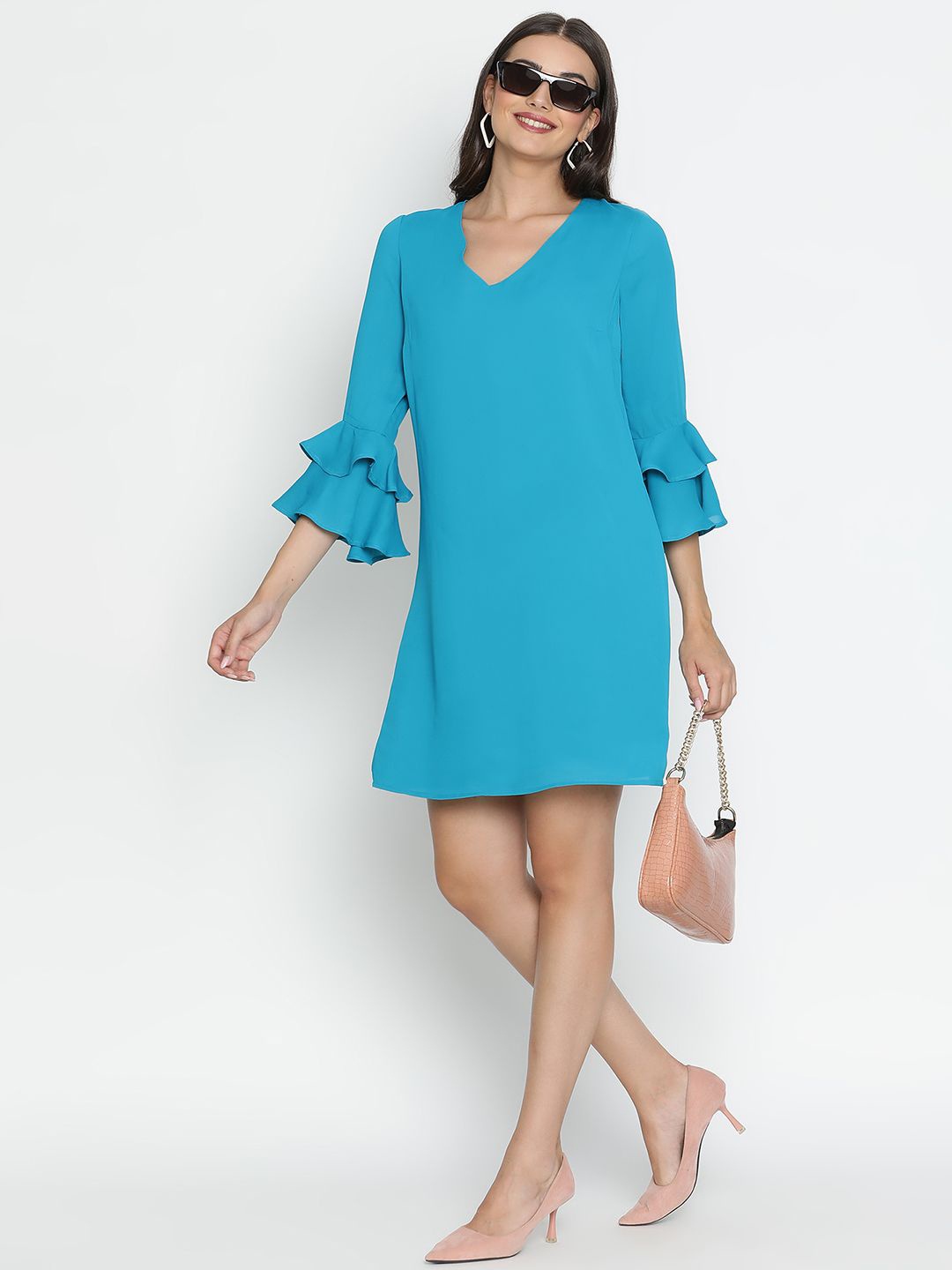 

DRAAX Fashions Bell Sleeve A-Line Dress, Silver