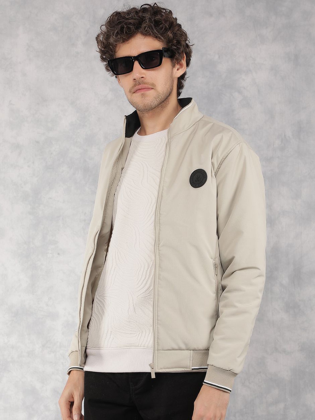 

Crimsoune Club Men Lightweight Longline Bomber Jacket, Beige