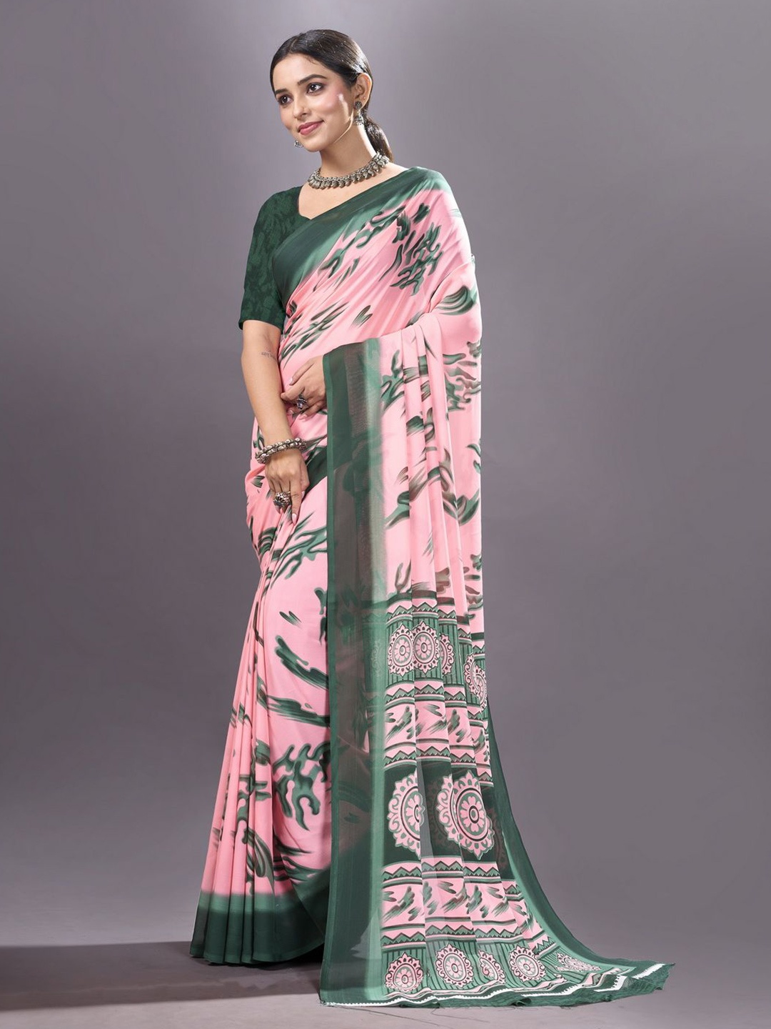 

NIRMAL CREATION Poly Georgette Saree, Peach