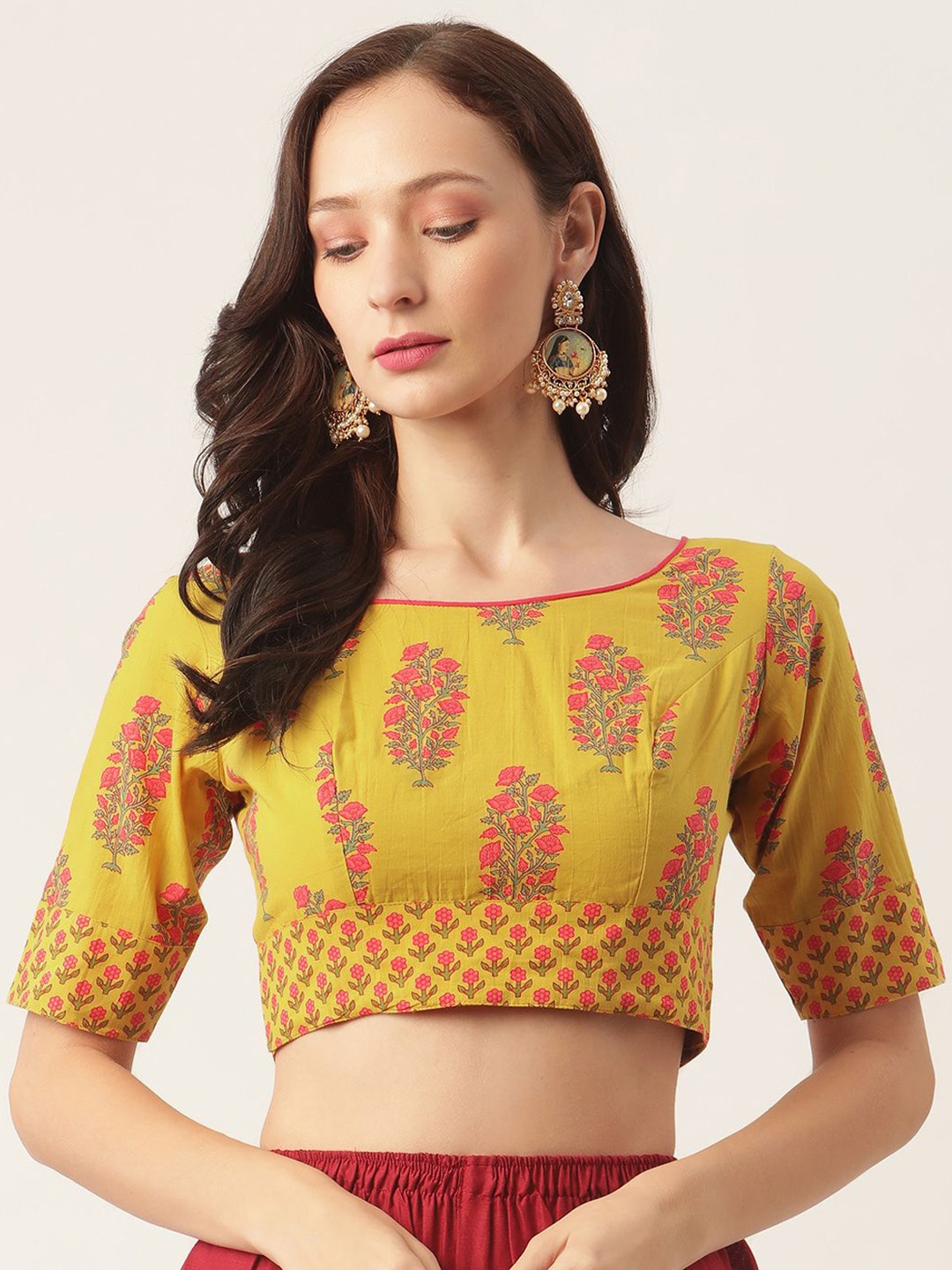 

Studio Shringaar Jaipuri Block Print Pure Cotton Saree Blouse, Yellow