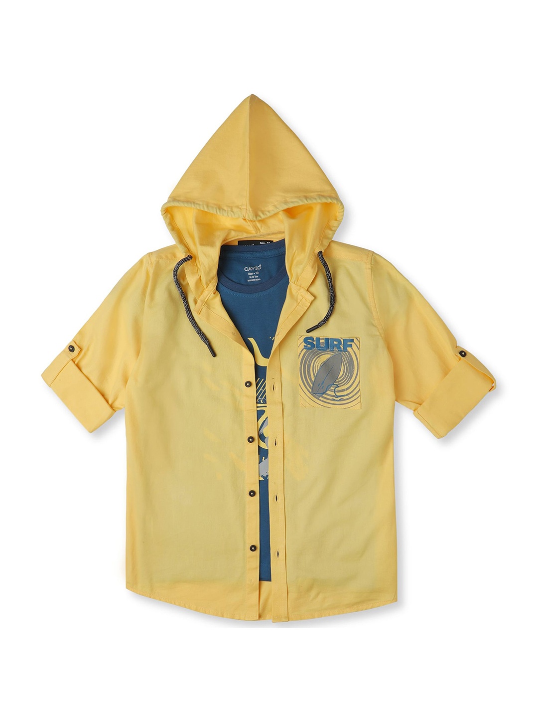 

CAVIO Boys Hood Graphic Printed Cotton Casual Shirt & T-Shirt, Yellow