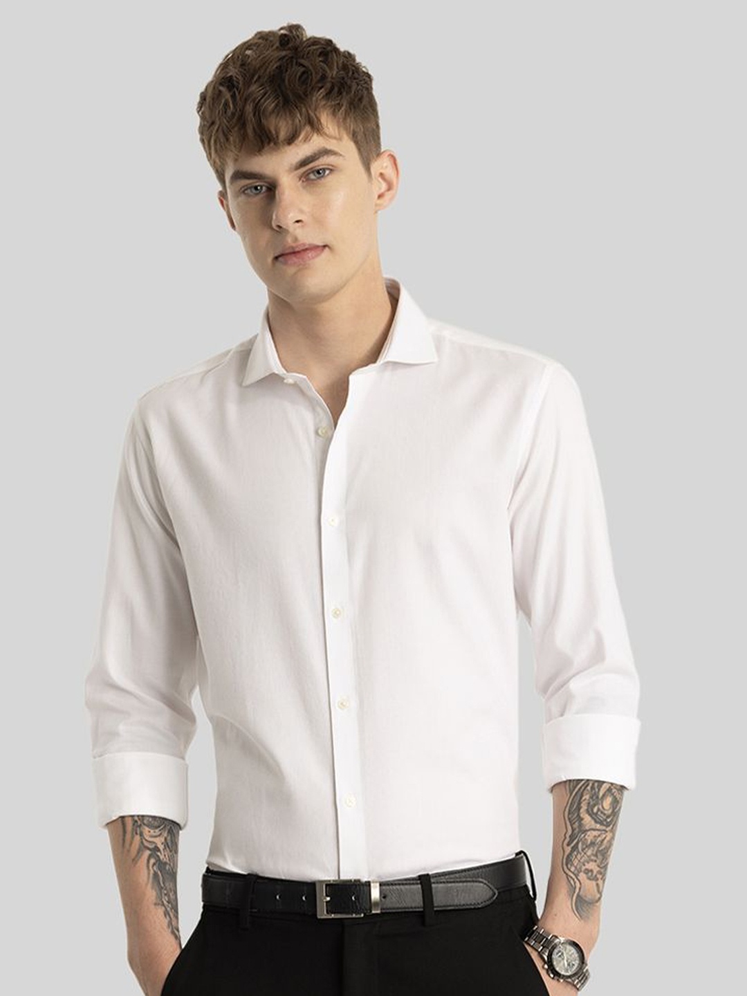 

Snitch Men Smart Slim Fit Opaque Semiformal Shirt, White