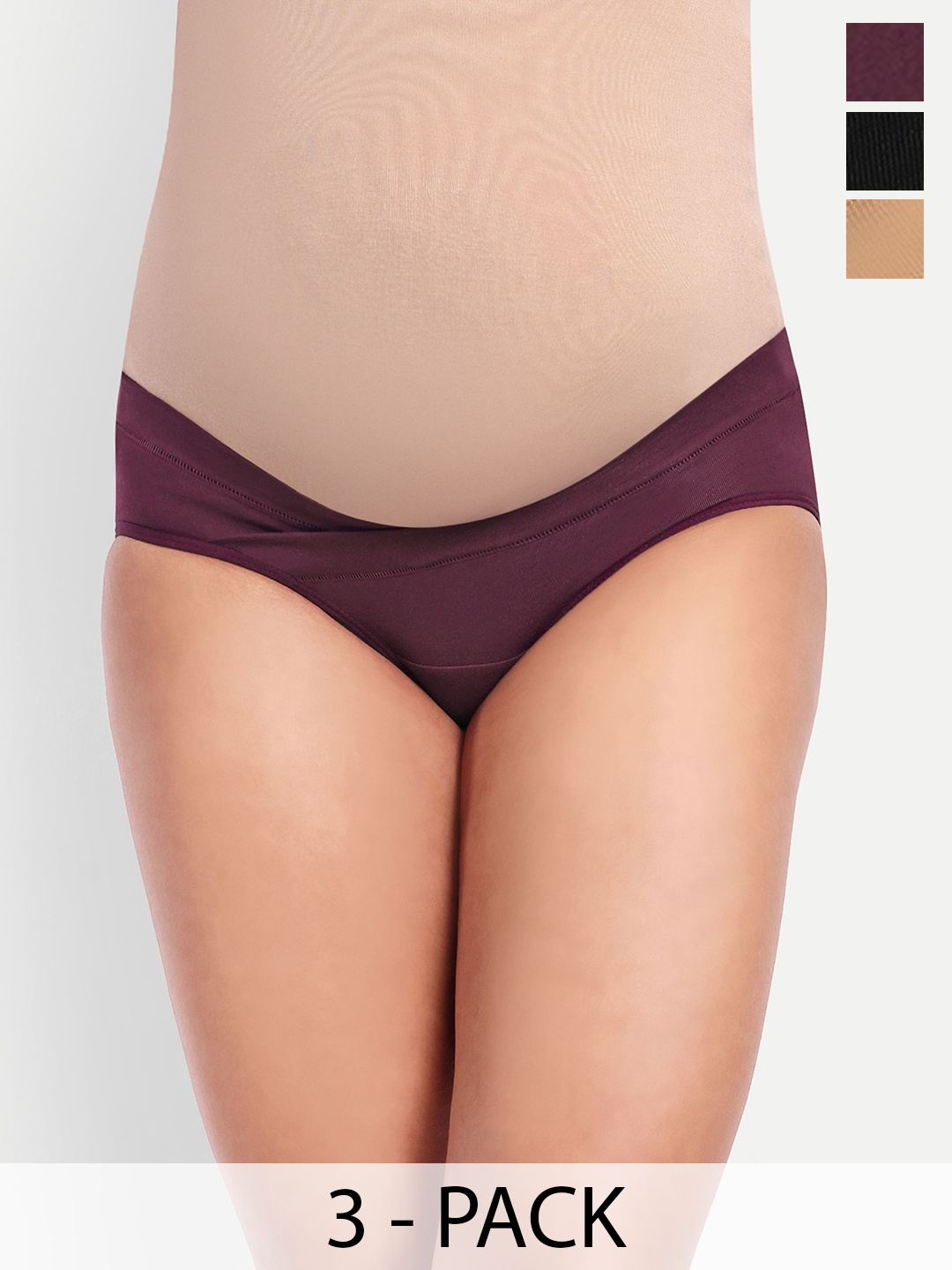 

THE MAMA KLUB Plus Size Pack Of 3 Low-Rise Maternity Briefs- P03-MP-WSB, Burgundy