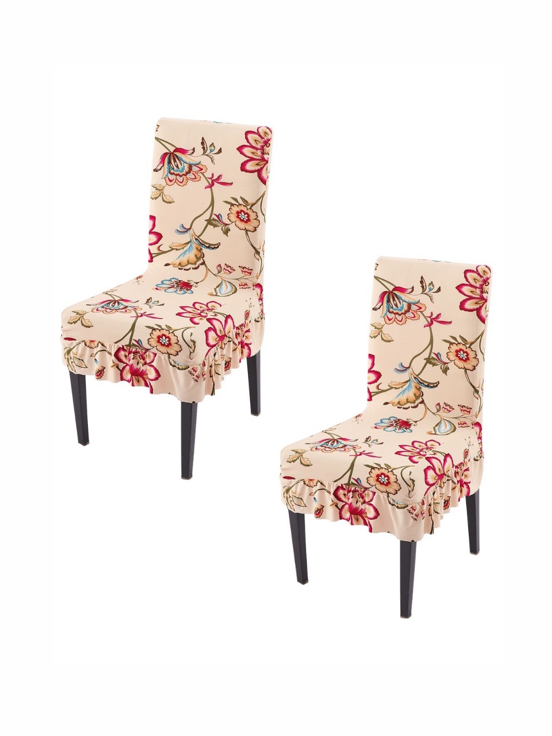 

HOKIPO Set Of 2 Beige Printed Frill Chair Covers