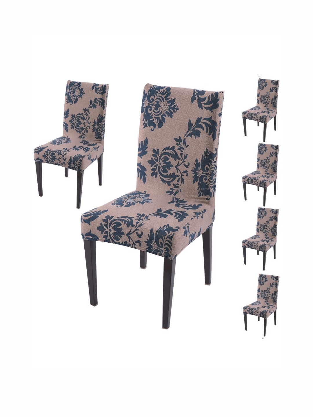 

HOKIPO Set Of 6 Coffee Brown Printed Chair Covers