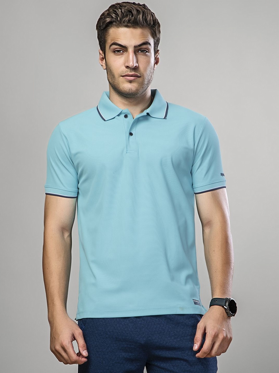 

SPORT SUN Men Polo Collar Dri-FIT Applique T-shirt, Blue