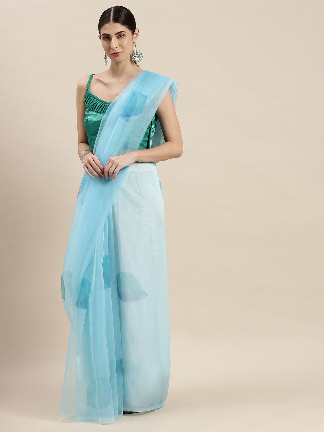 

KIMISHA Floral Organza Saree, Blue