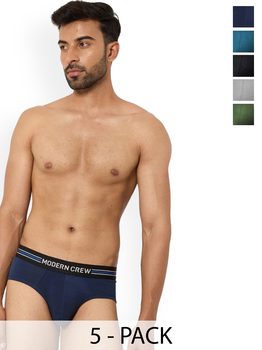

MODERN CREW Pack Of 5 Cotton Mid Rise Basic Briefs MC5-B-CT-BSJGR, Blue