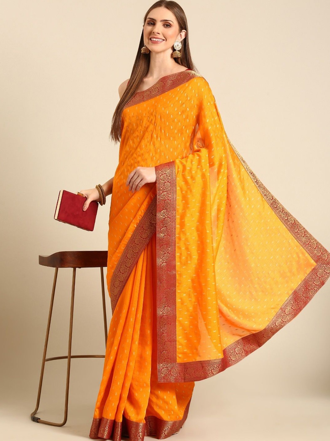 

all about you Floral Zari Silk Blend Saree, Yellow