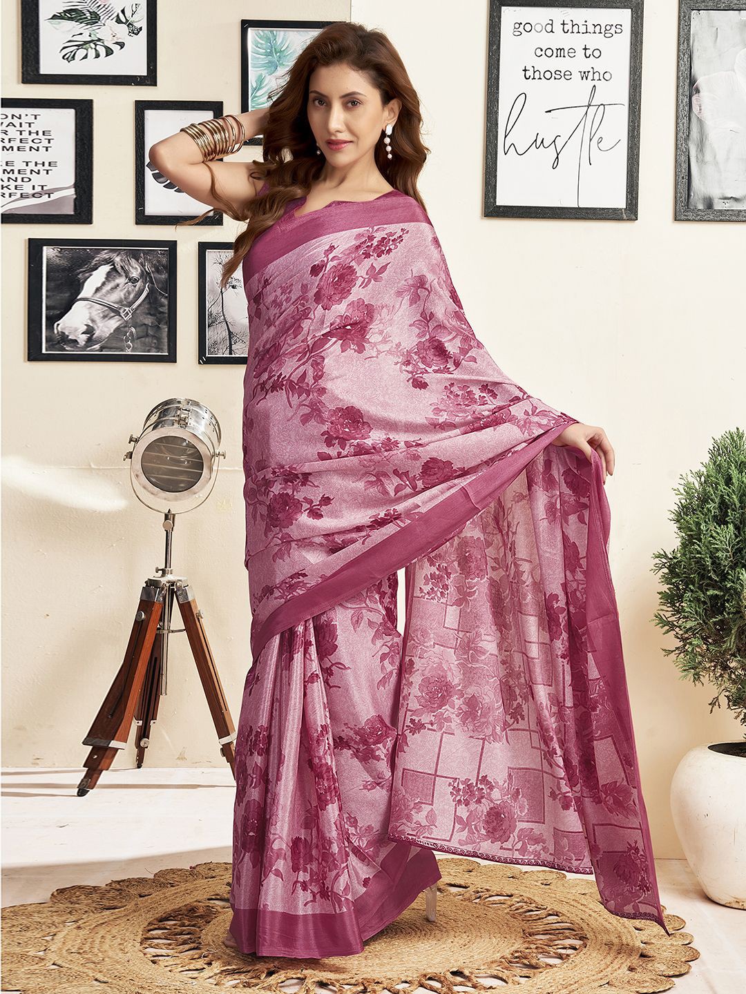 

KALINI Floral Pure Silk Saree, Pink