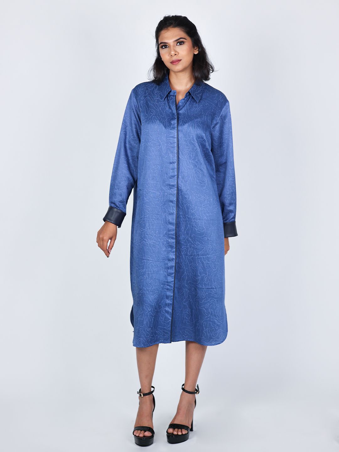 

Arya Giri Satin Shirt Midi Dress, Blue