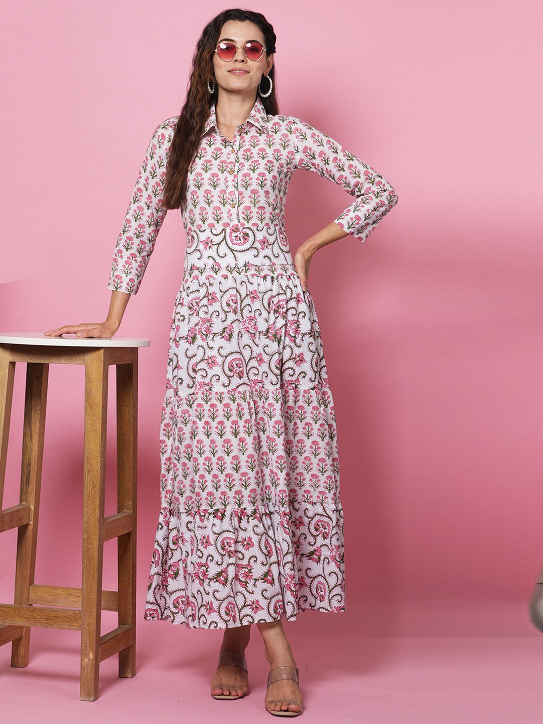 

LABEL KRISHA Floral Printed Fit And Flared Maxi Dress, White
