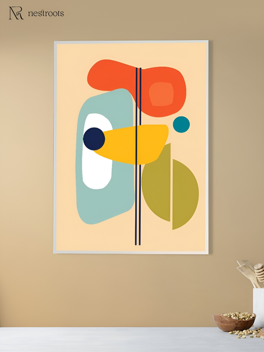 

nestroots Beige & Orange 1 Piece Canvas Abstract Wall Paintings