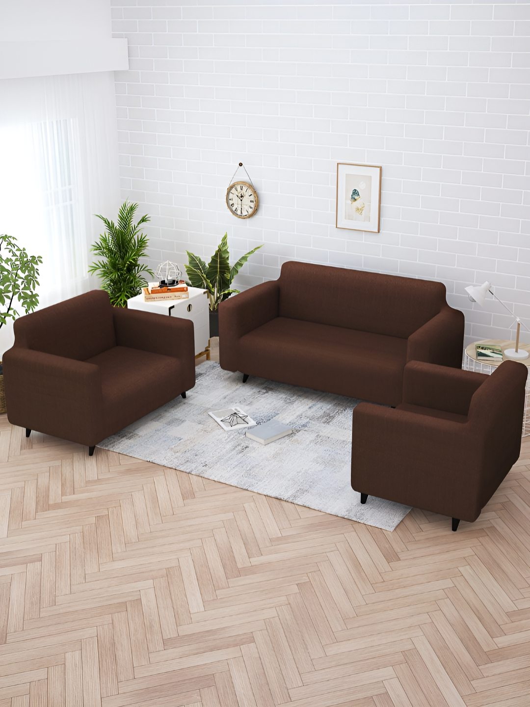 

Story@home Brown Solid 6 Seater Stretchable Sofa Cover With Arms