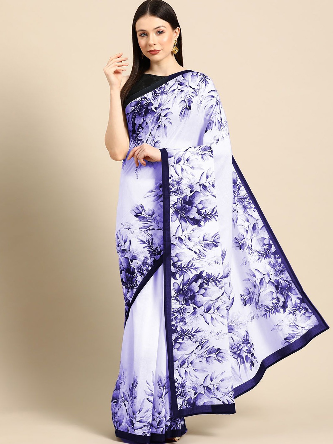 

BUTA BUTI Floral Pure Cotton Saree, Purple