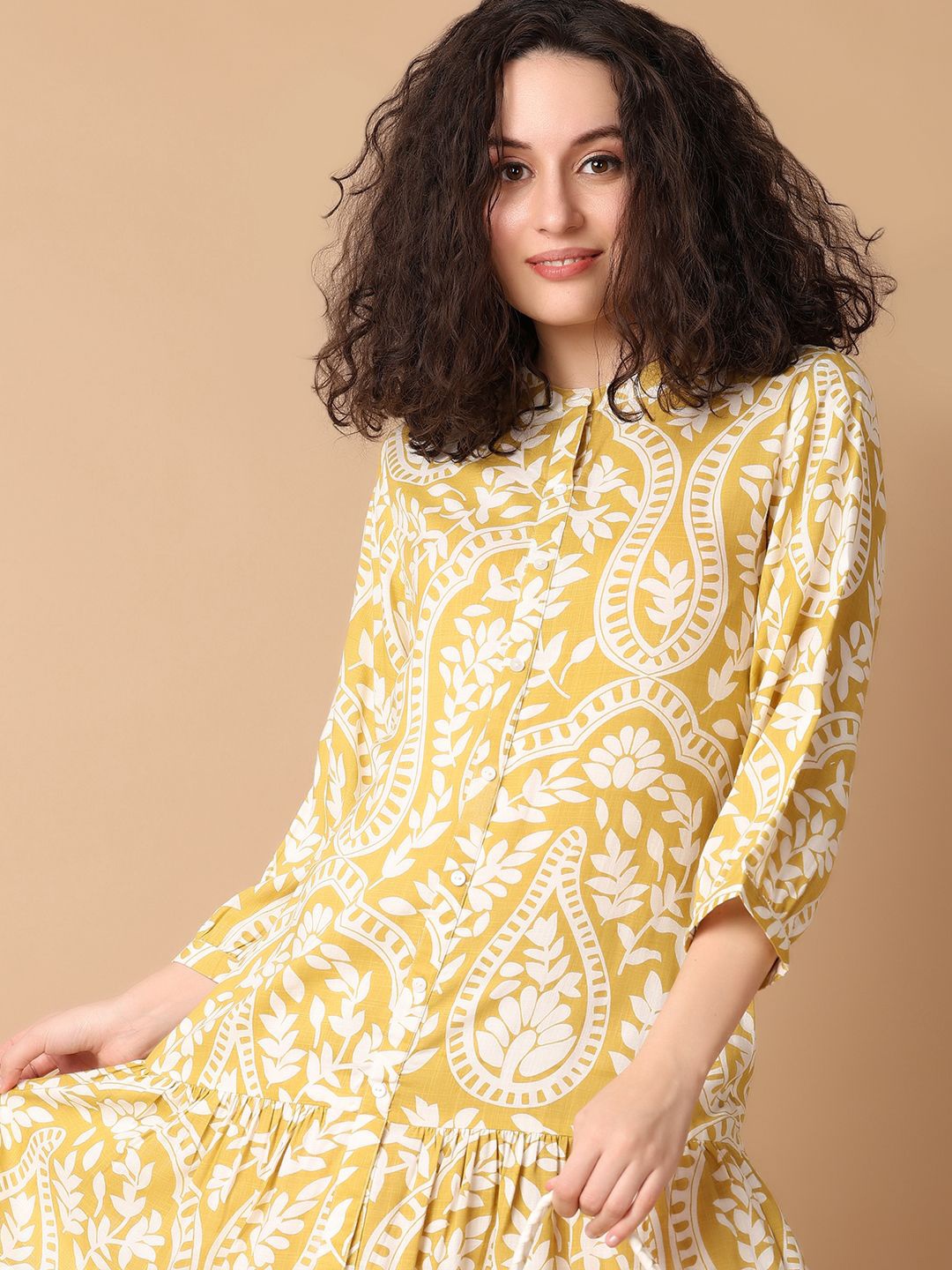 

UNLIMITED Floral Print A-Line Midi Dress, Mustard