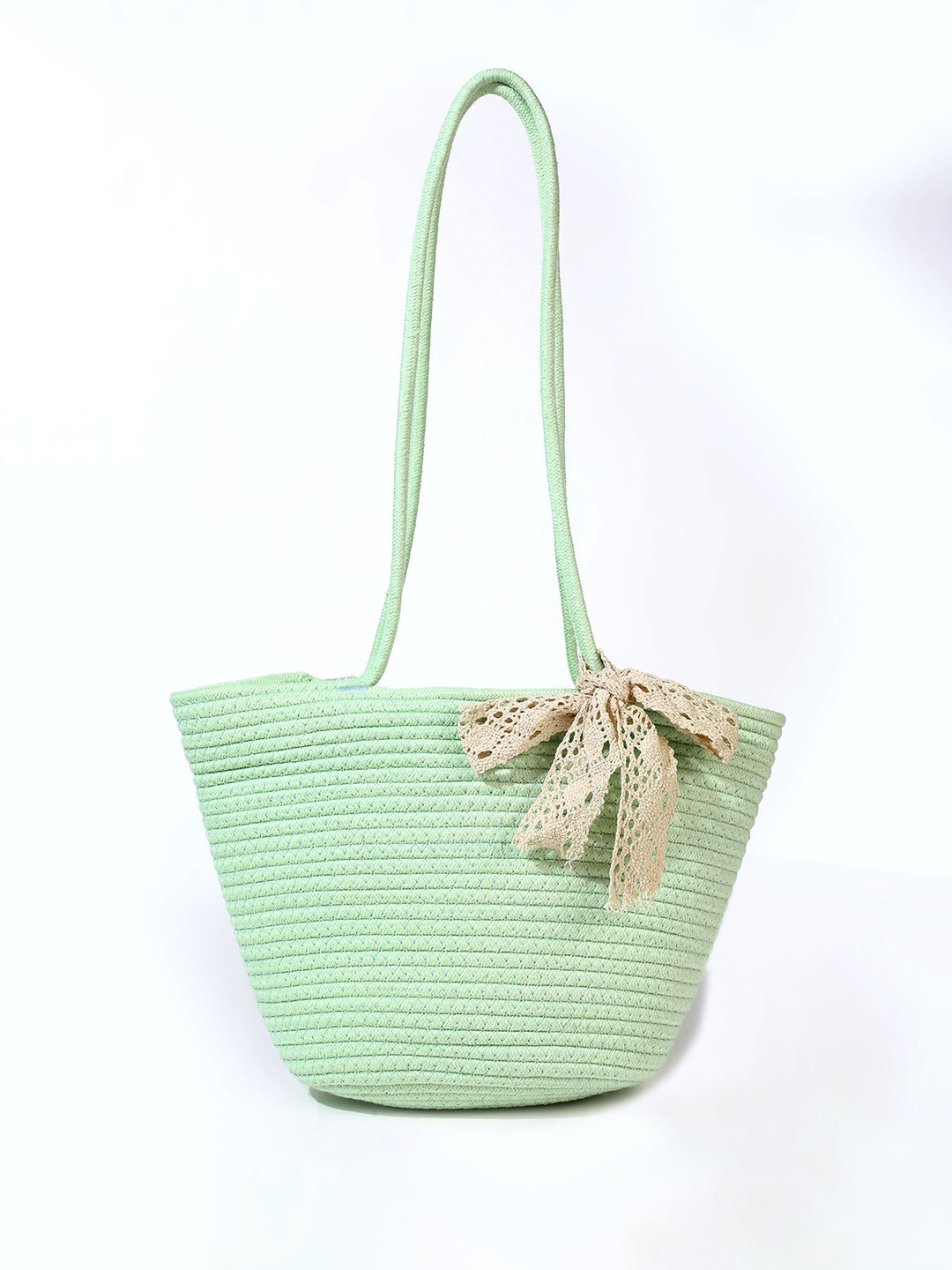 

LULU & SKY Colourblocked Bucket Tote Bag with Tasselled, Green