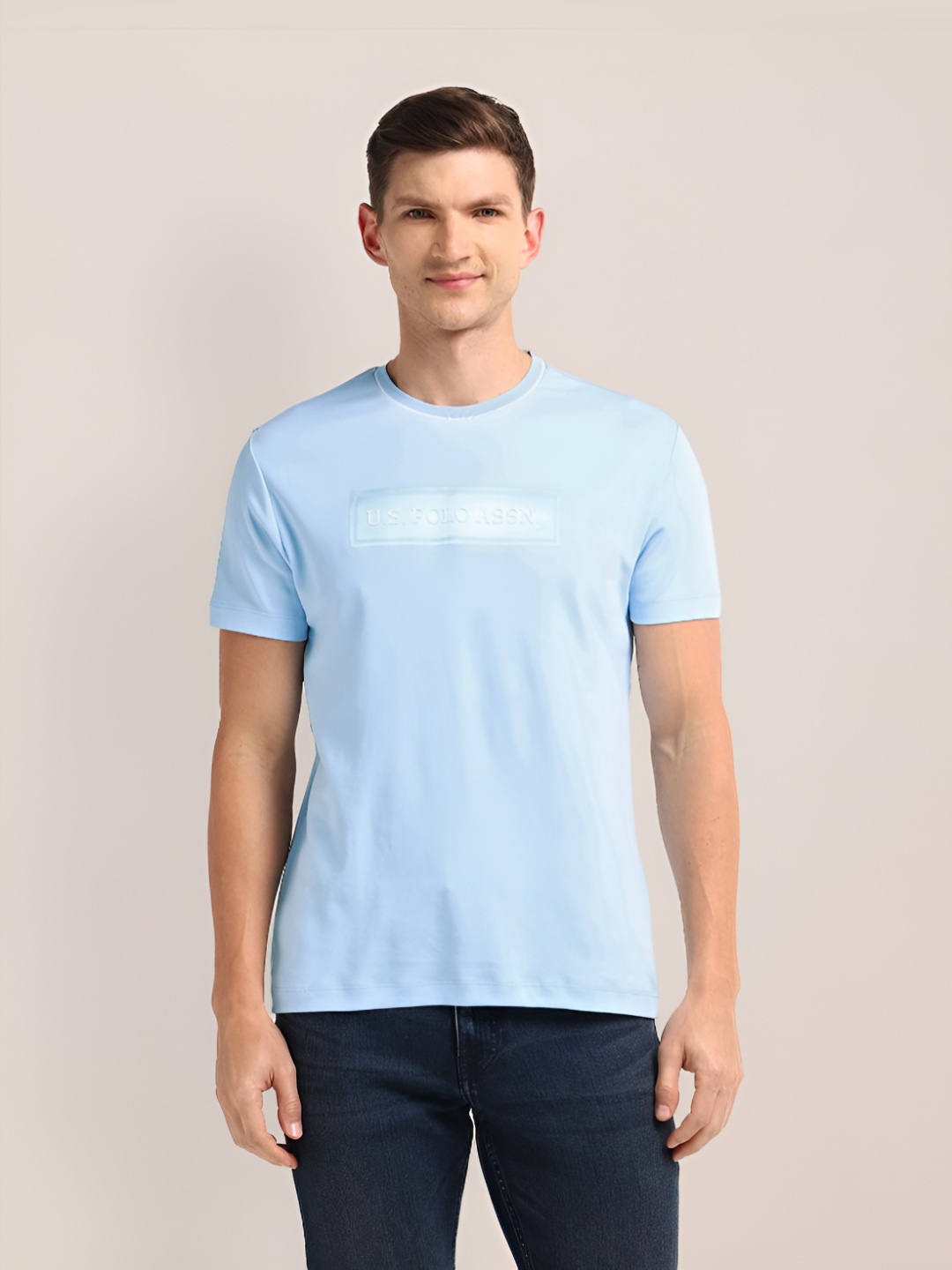 

U.S. Polo Assn. Men Typography Printed Applique Slim Fit T-shirt, Blue